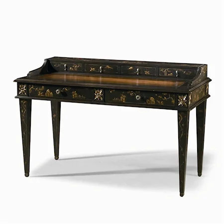 Waxed Chinoiserie Desk with Leather Surface